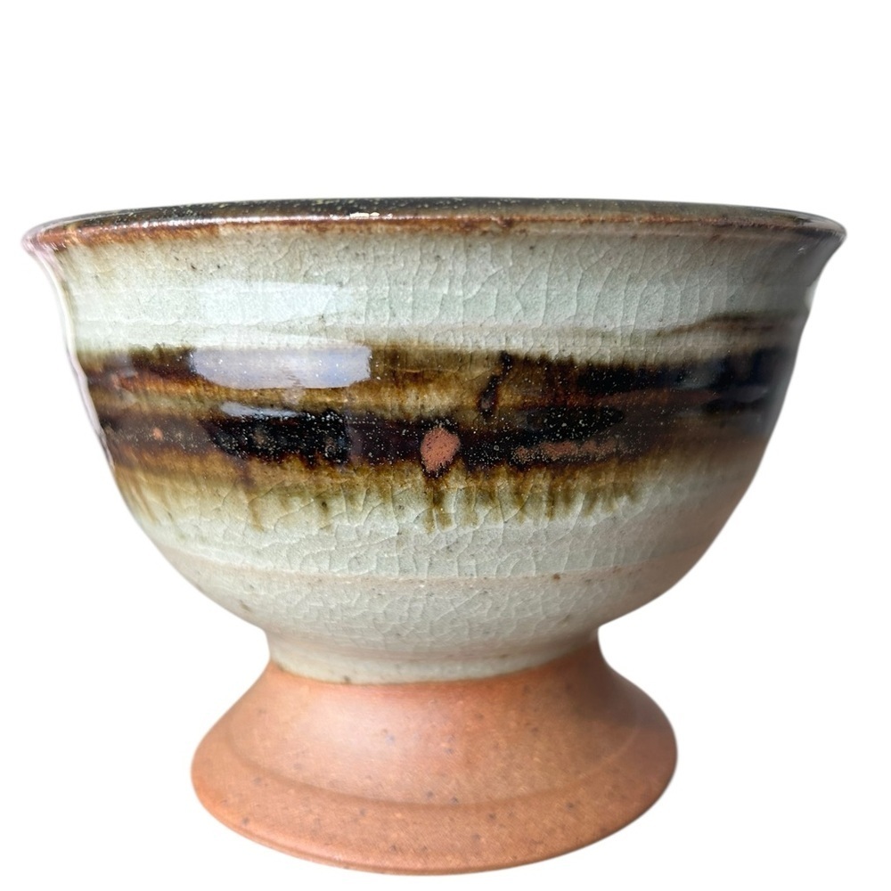 Handcrafted artisan pottery footed bowl, glazed earthy tones Cottagecore Scandi